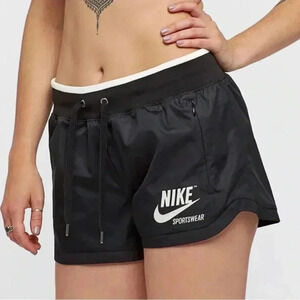 Nike sportswear black woven shorts retro logo swoosh zip pocket-Medium